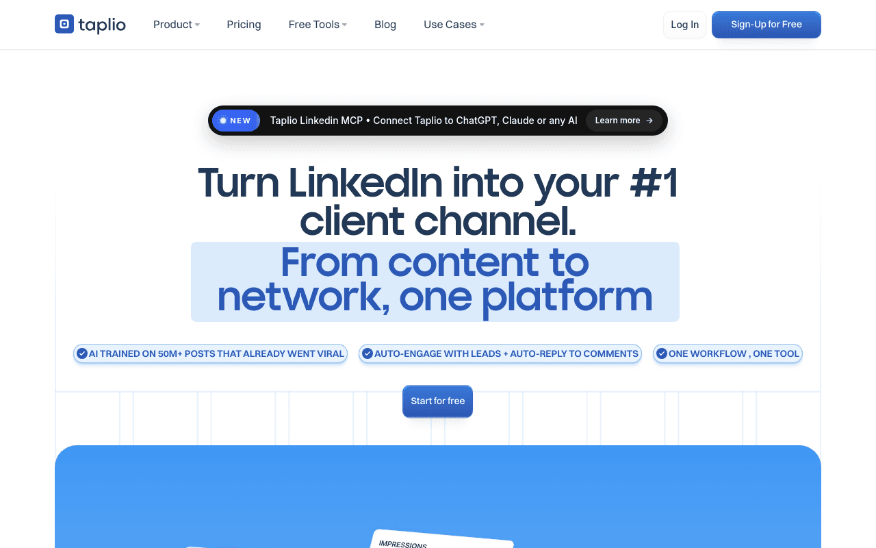 Taplio主页 — AI LinkedIn内容和个人品牌建设工具