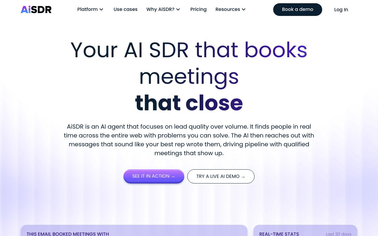 AiSDR 主页 — 预订可成交会议的AI SDR