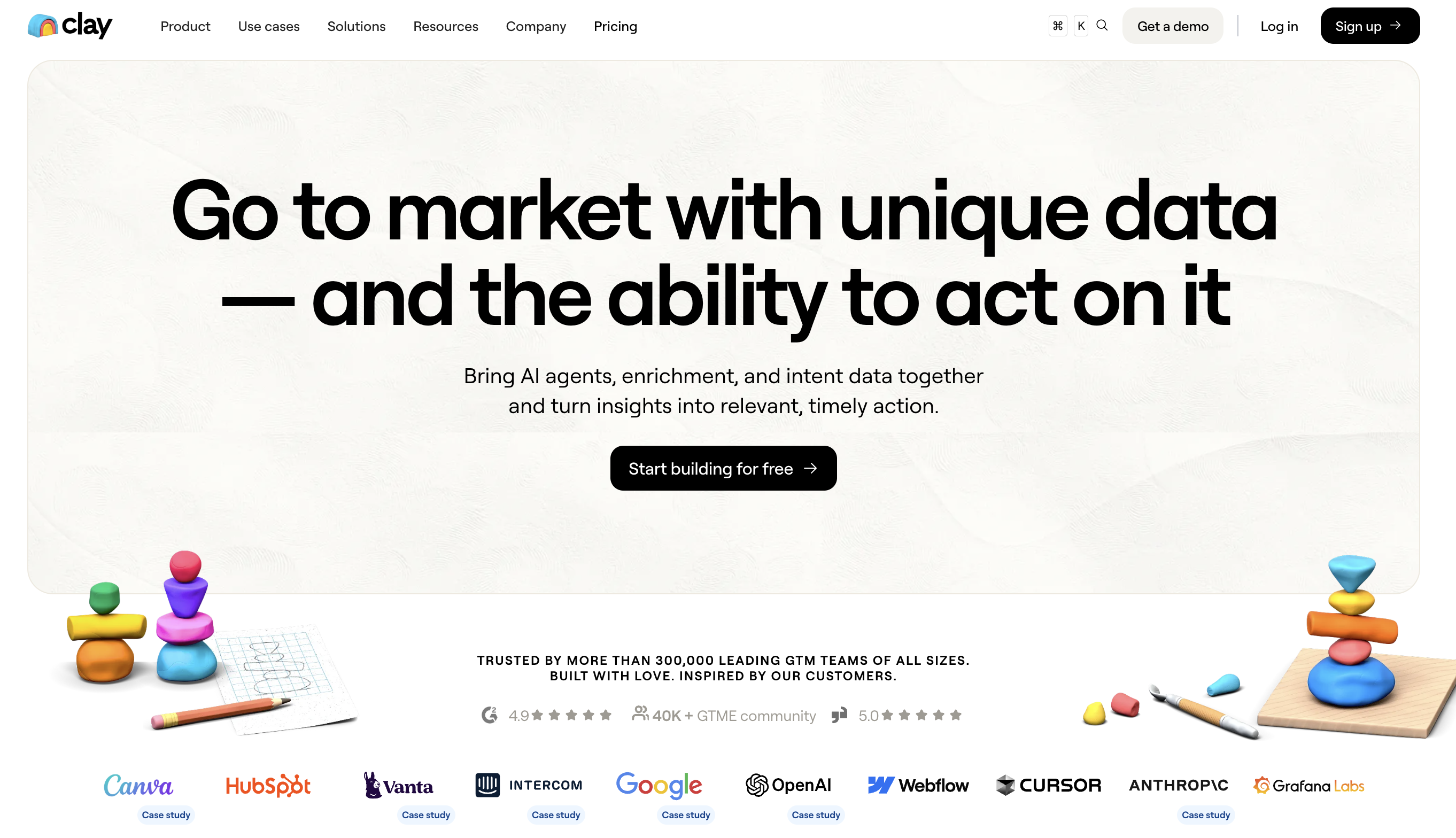 Clay.com 首页——用独特数据进入市场并付诸行动